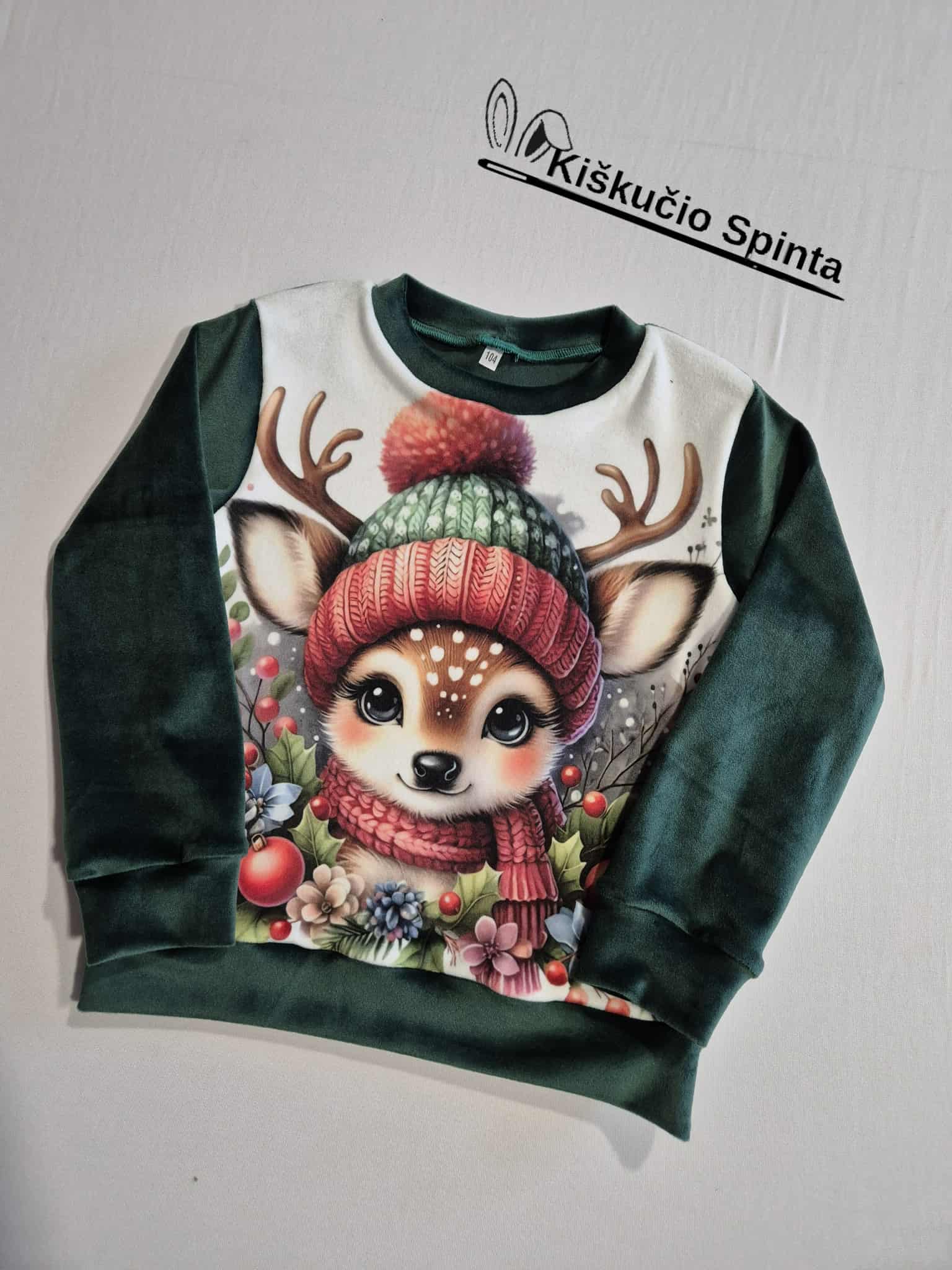 Soft veliūro megztukas"Kalėdinis Elniukas"104 d