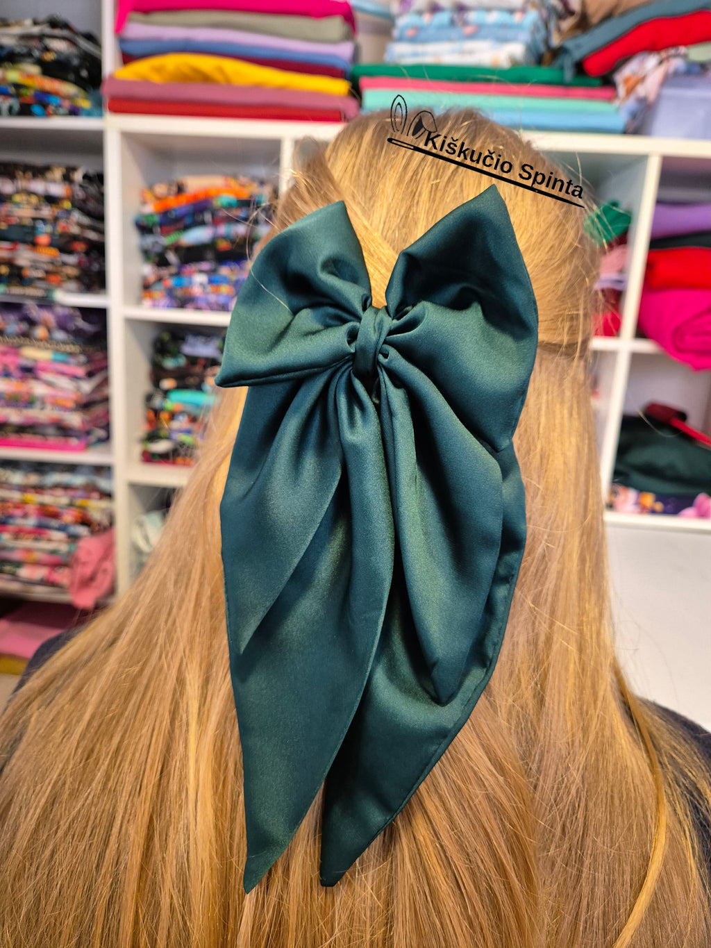 Kaspinas-Segė plaukams " Žalias"