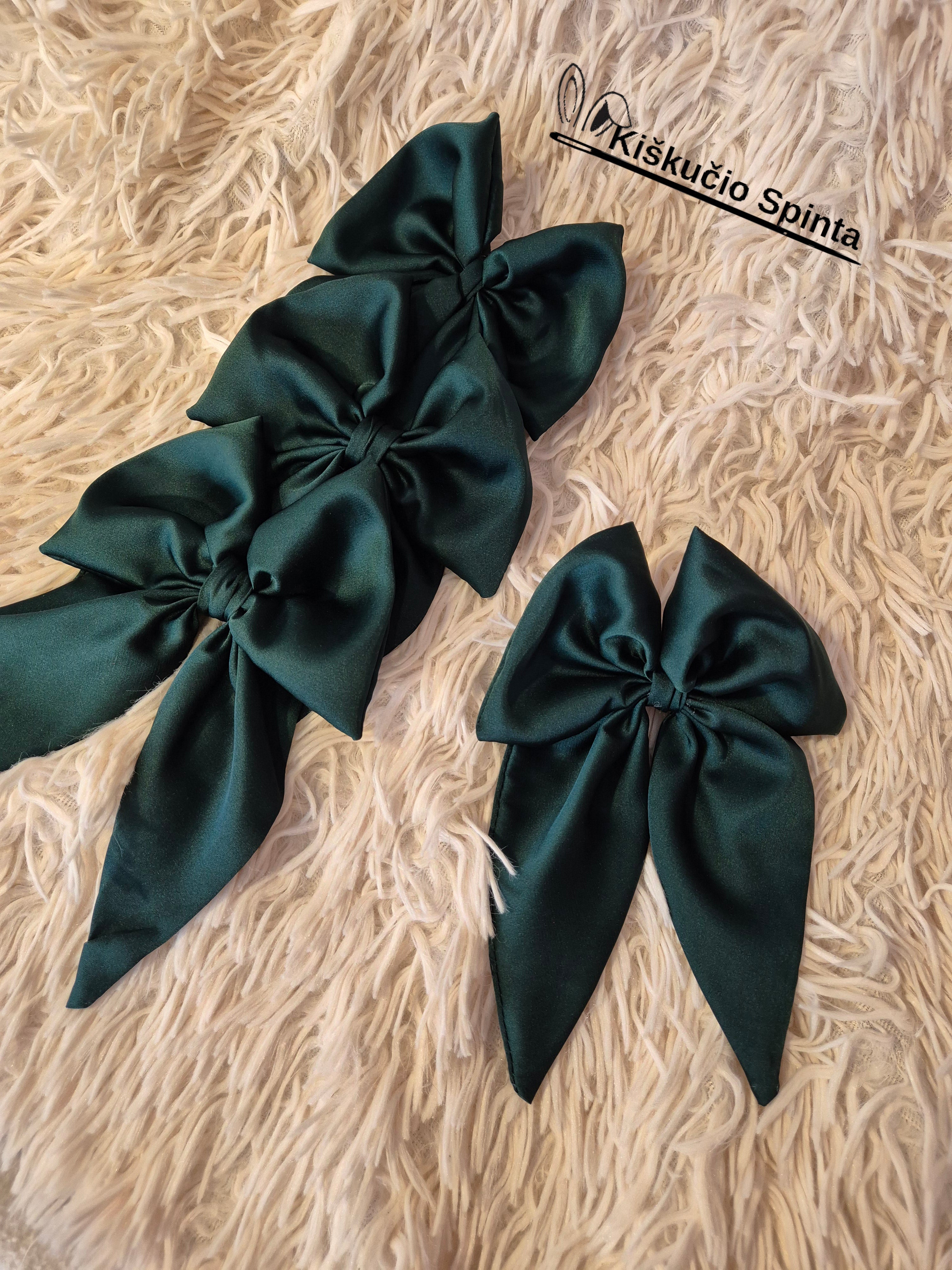 Šventinis kaspinas plaukams  "Tamsiai žalias"