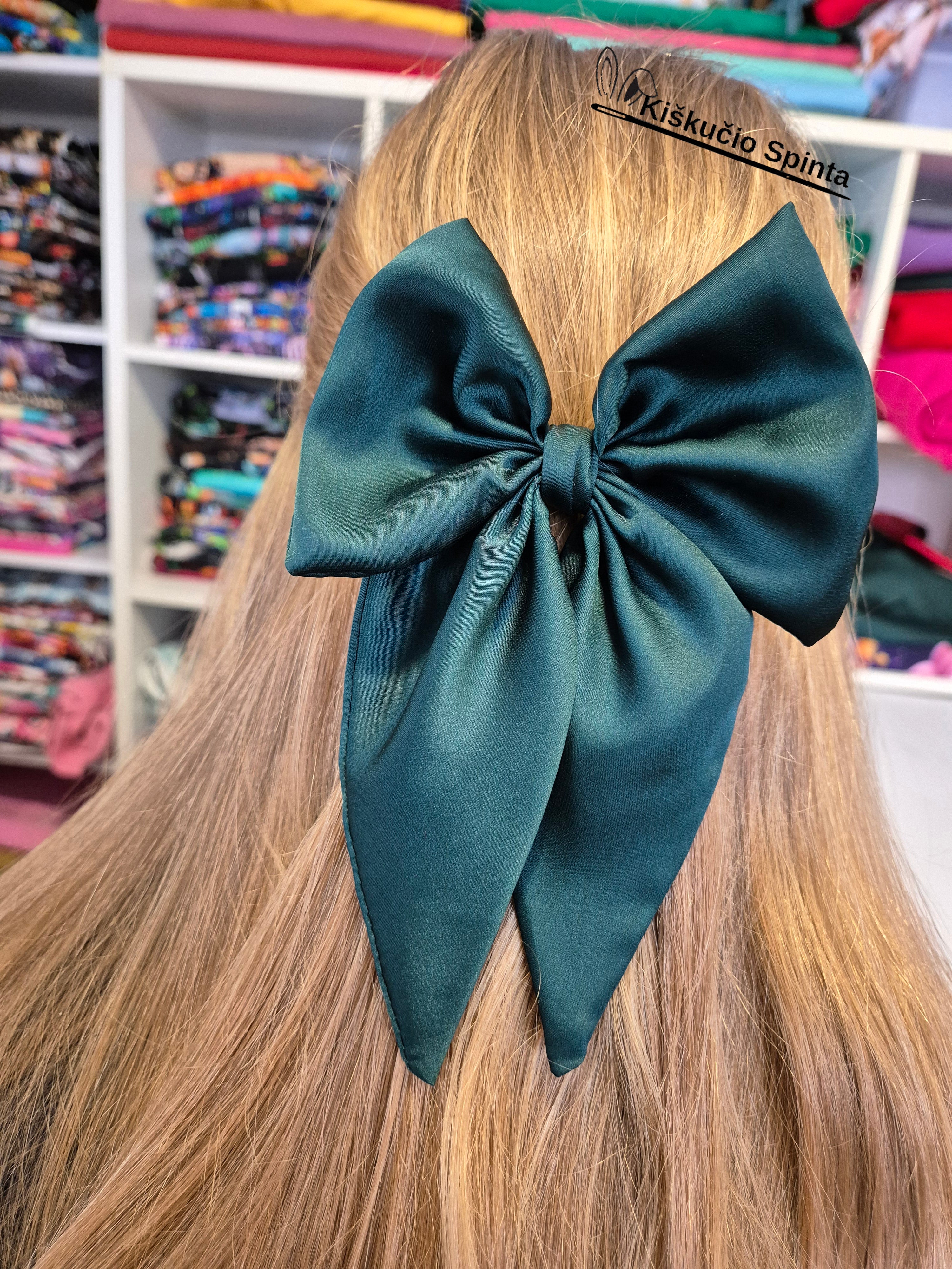 Šventinis kaspinas plaukams  "Tamsiai žalias"